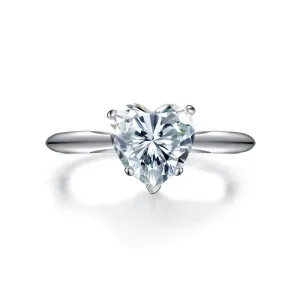 Solitaire Heart Cut Sterling Silver Engagement Ring