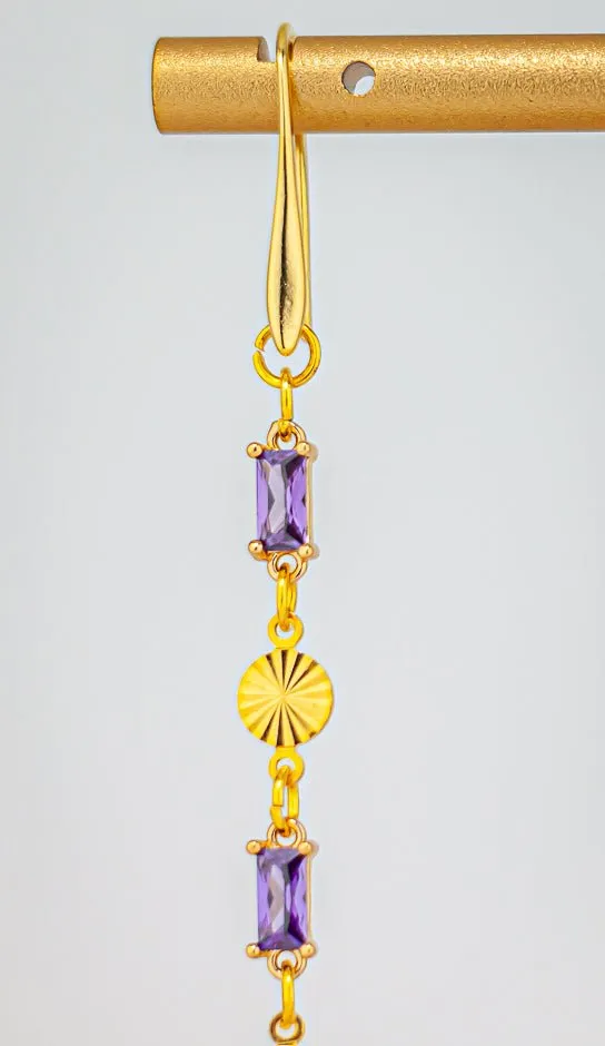 Sparkling Purple Glass Gold Dainty Earrings: Dainty Gold Earrings