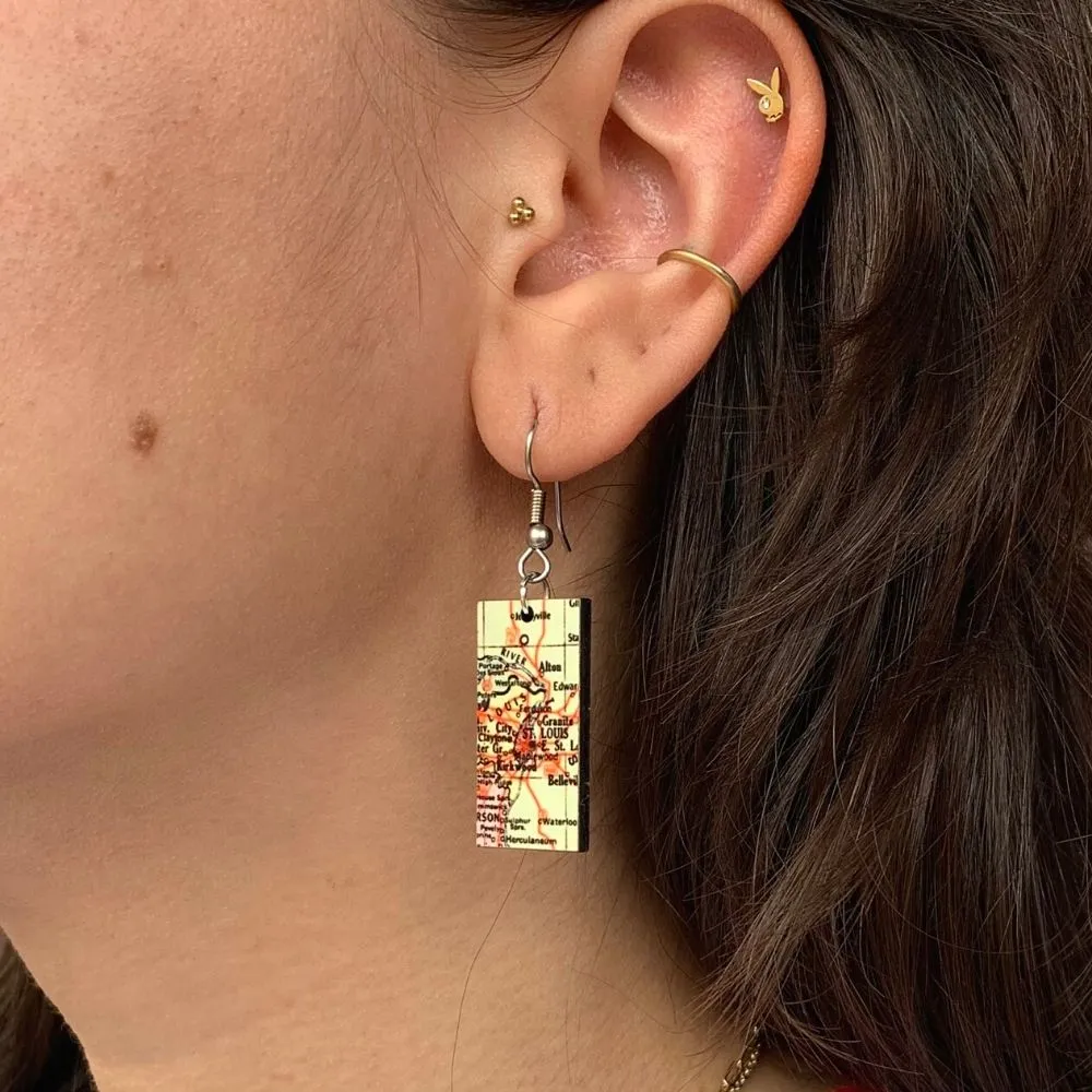 St. Louis Vintage Map Dangle Earrings