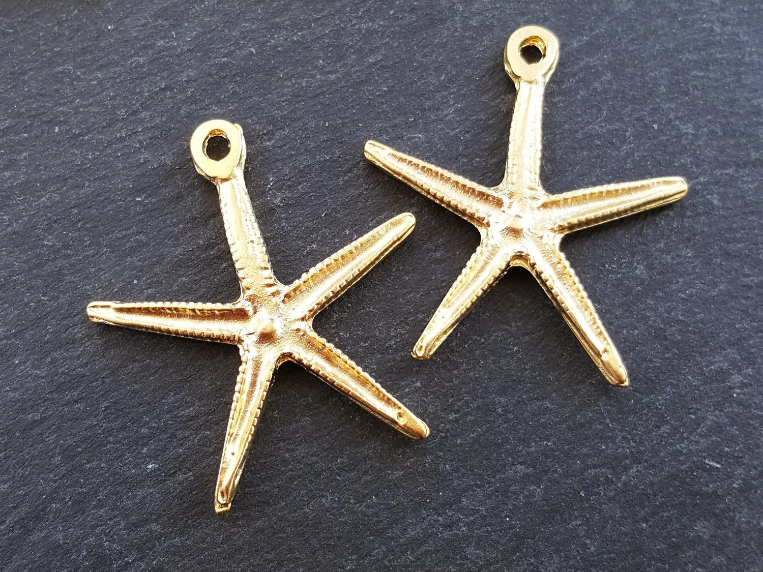 Starfish Necklace Pendant Golden Star Fish Sea Star Creature 22k Matte Gold Plated Turkish Jewelry Making Supplies Findings Components - 2PC