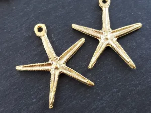 Starfish Necklace Pendant Golden Star Fish Sea Star Creature 22k Matte Gold Plated Turkish Jewelry Making Supplies Findings Components - 2PC