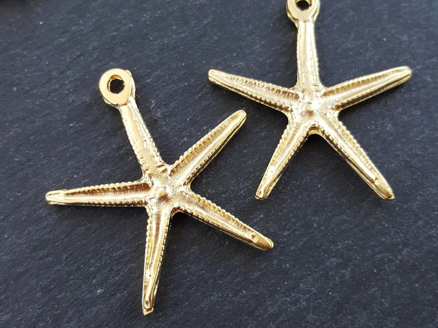 Starfish Necklace Pendant Golden Star Fish Sea Star Creature 22k Matte Gold Plated Turkish Jewelry Making Supplies Findings Components - 2PC