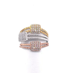 Sterling Silver Square Cubic Zirconia Triple Ring