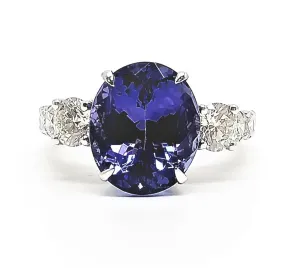 TANZANITE AND DIAMOND QUEEN RING IN 14K WHITE GOLD AD NO.2152