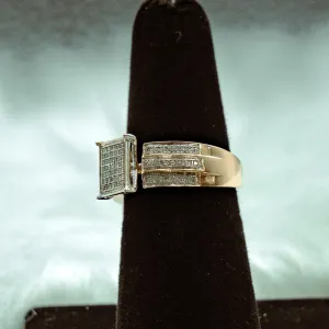 Three Lines Engagement Ring 10K Yellow - White Gold With Diamonds / 4.6gr / Size 7