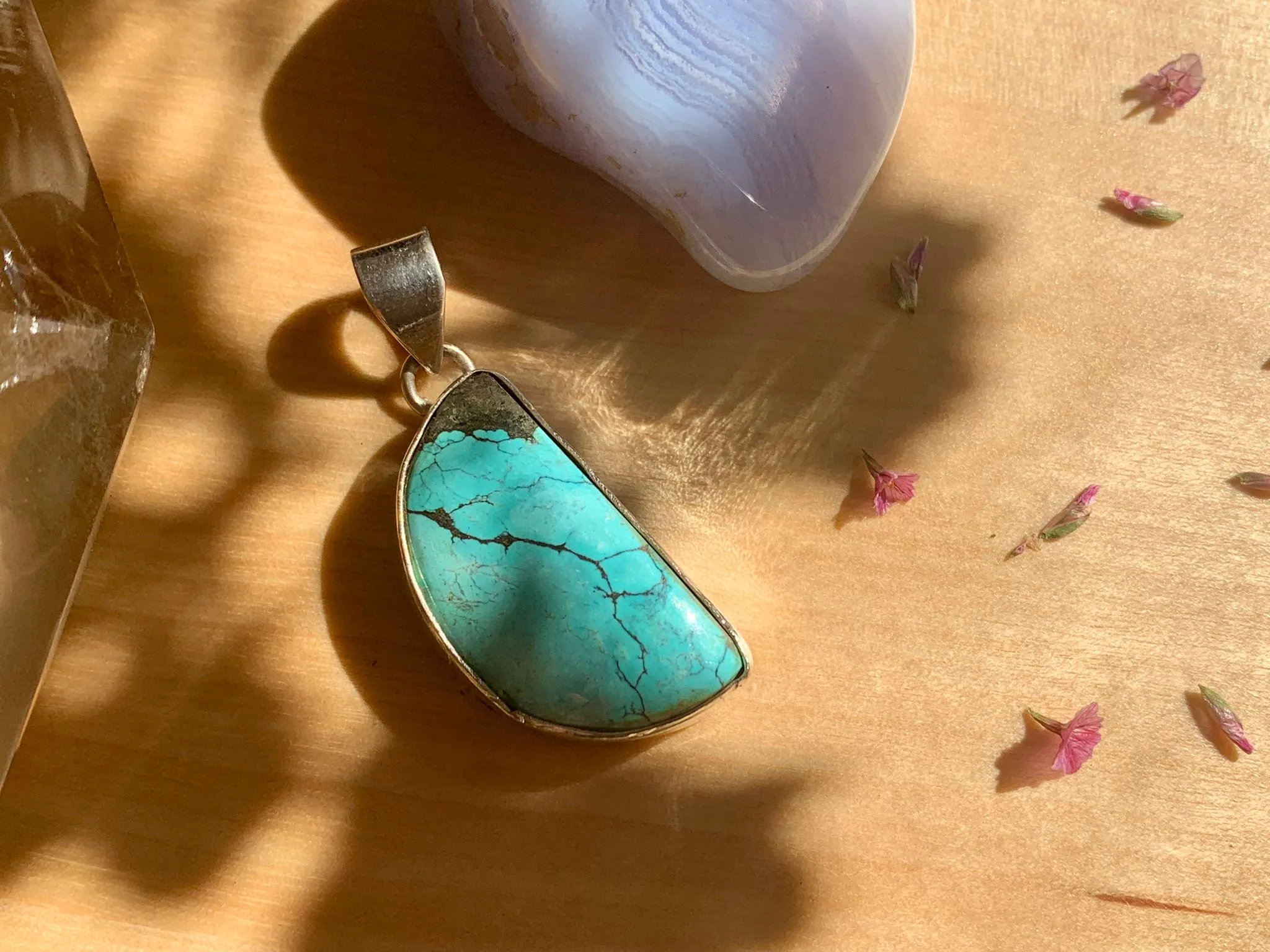 Tibetan Turquoise Akoni Pendant - Half Moon