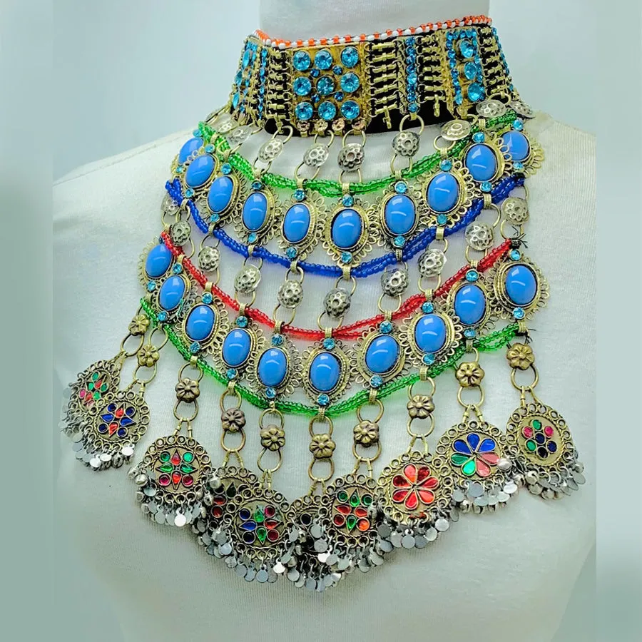 Tribal Oversized Necklace With Dangling Pendants