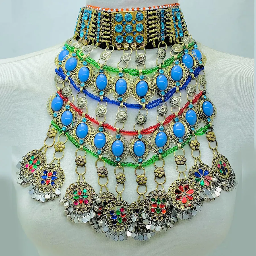 Tribal Oversized Necklace With Dangling Pendants