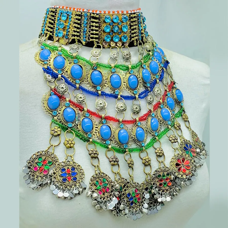 Tribal Oversized Necklace With Dangling Pendants