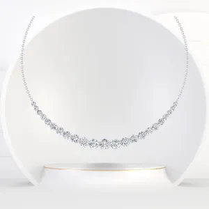 Tullia - Halfway Graduated Crown Prong Natural Diamond Tennis Necklace