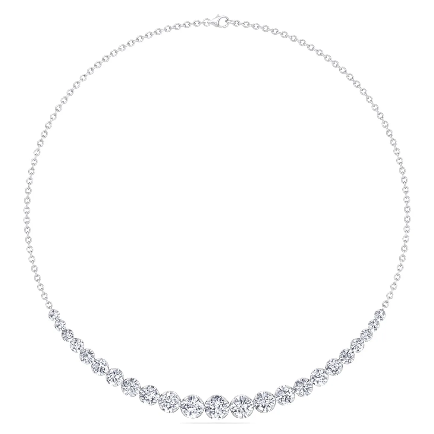 Tullia - Halfway Graduated Crown Prong Natural Diamond Tennis Necklace