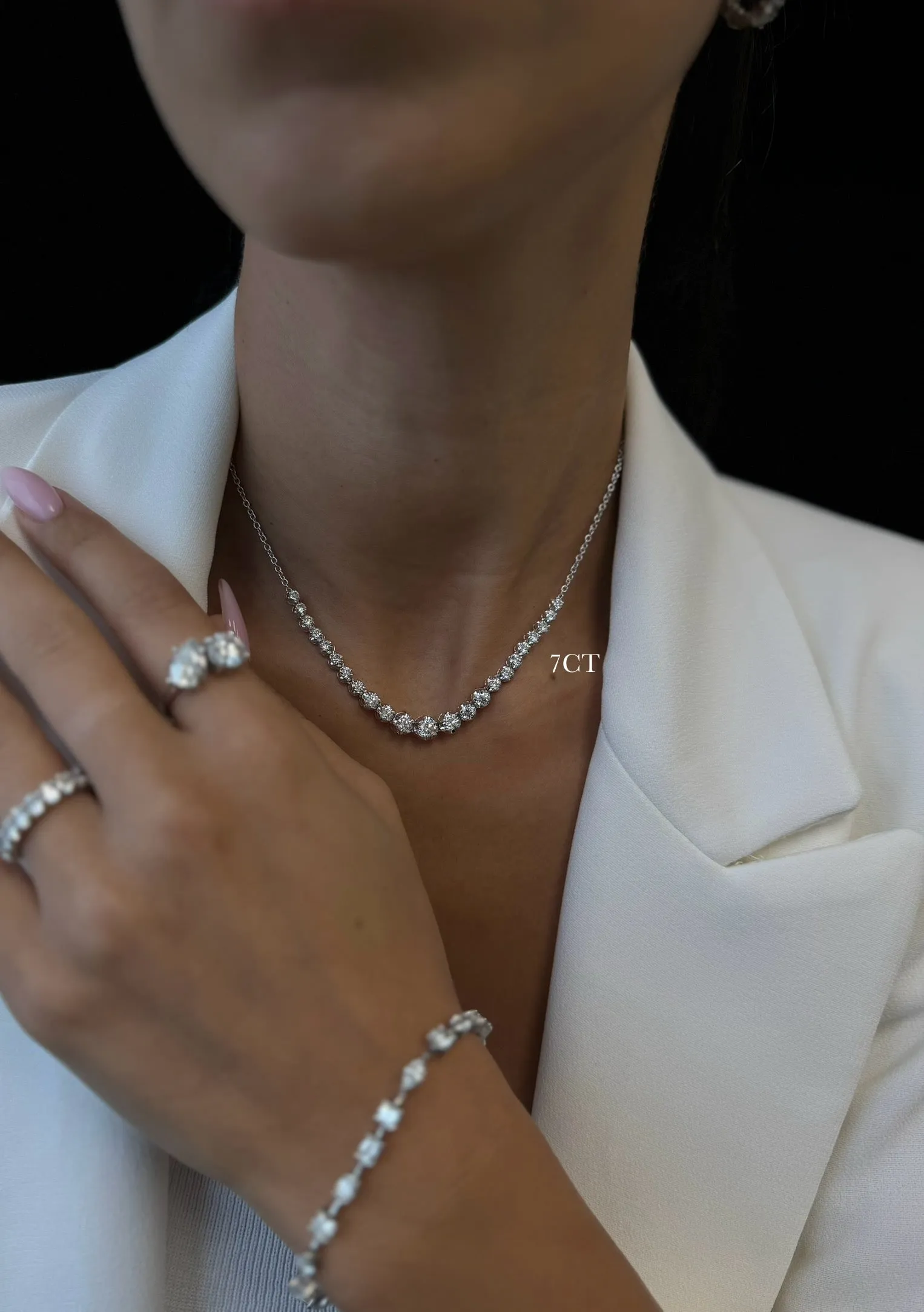 Tullia - Halfway Graduated Crown Prong Natural Diamond Tennis Necklace