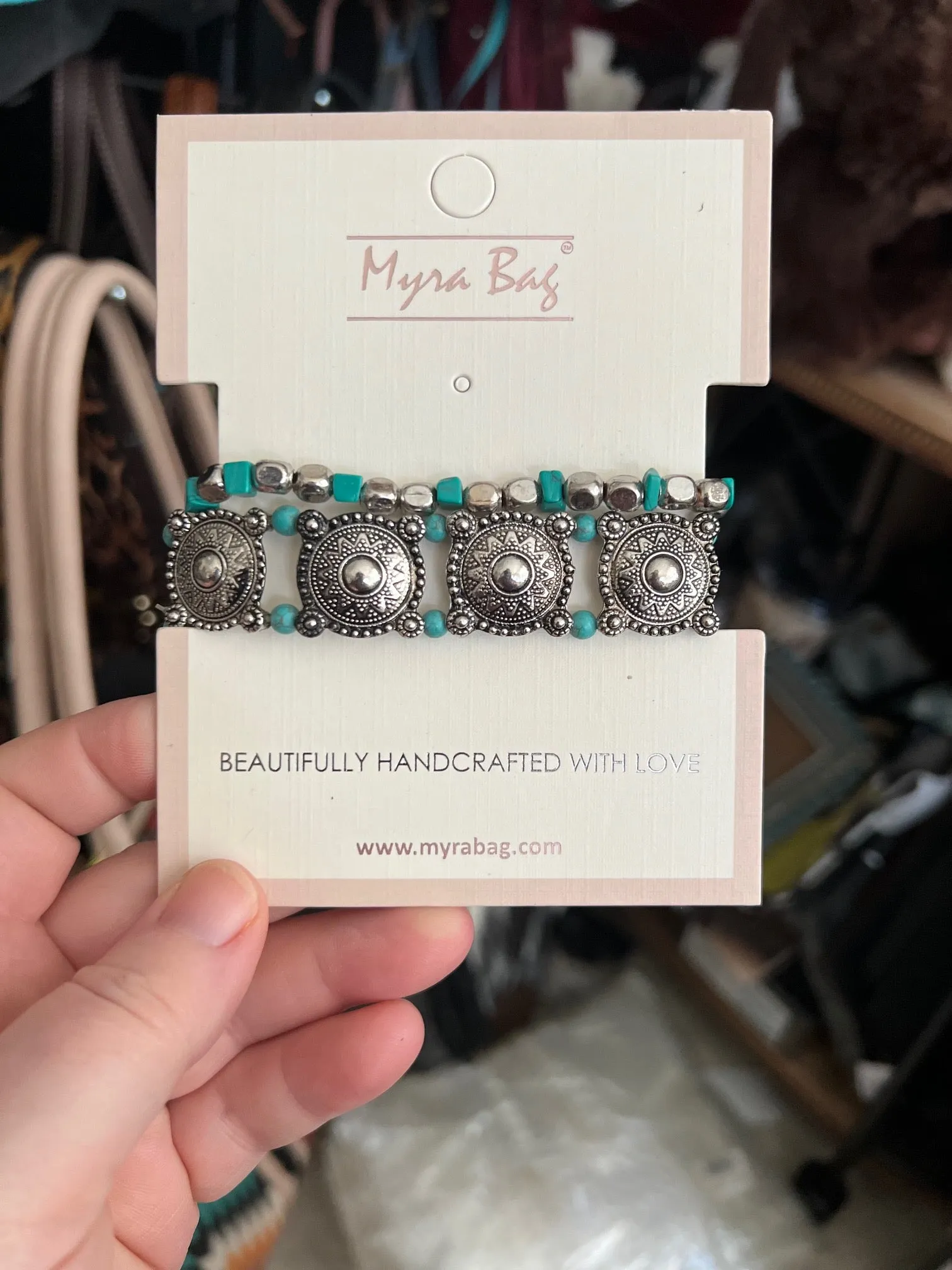 Turquoise and Silver Concho Bracelet Set by Myra