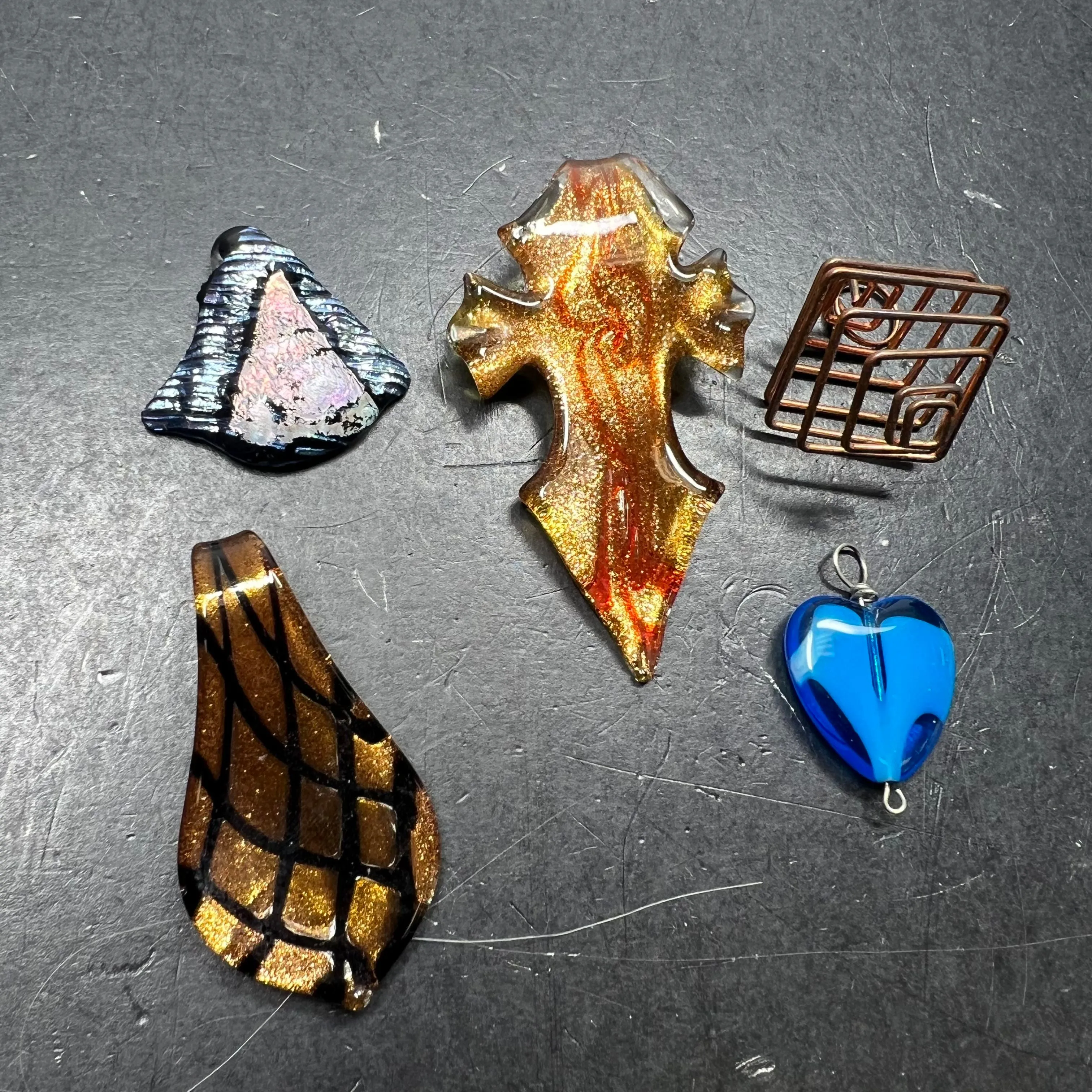 Unique Artsy Pendants Glass Metal Medium Size Lot of 5