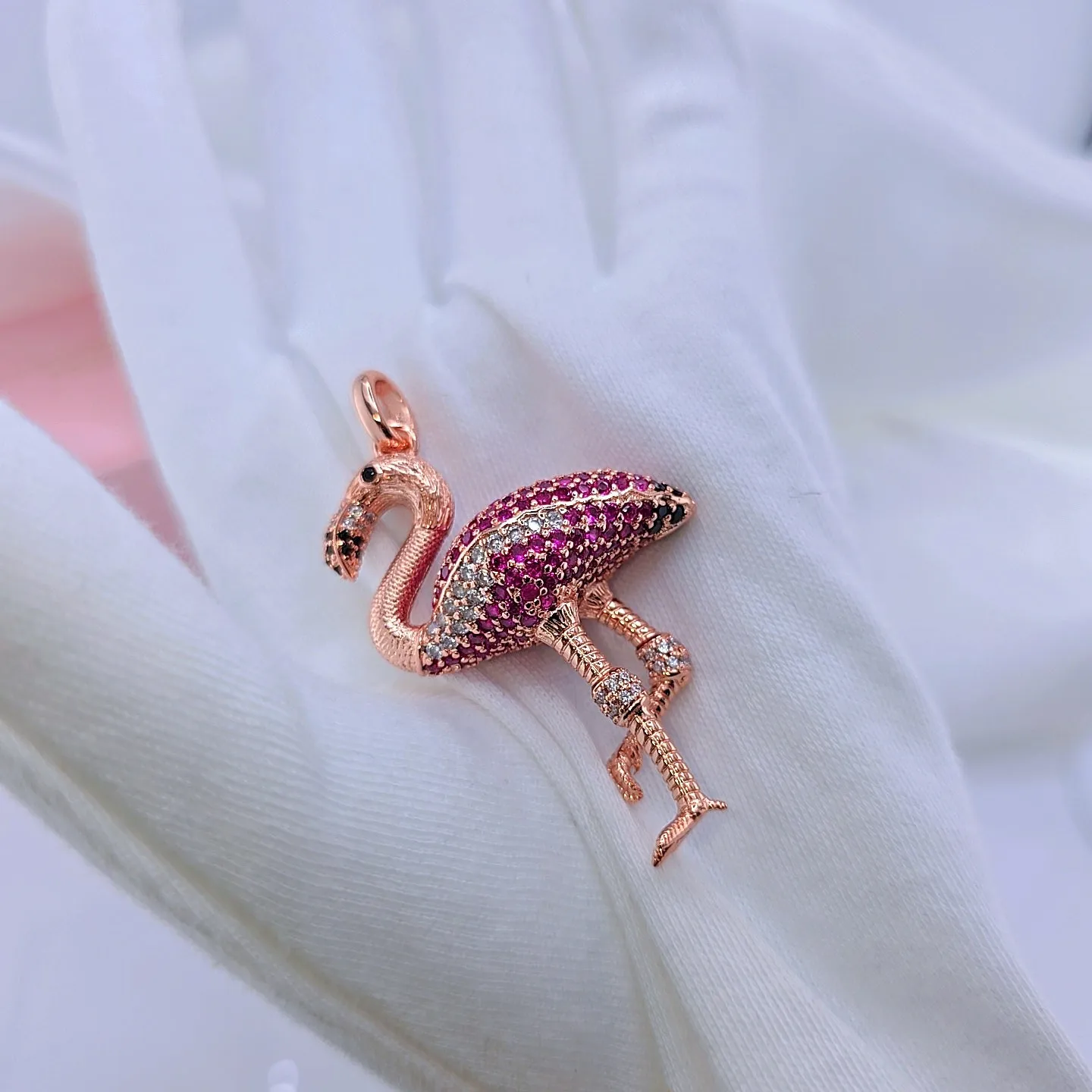 Unique Rose Gold Punk-Style Flamingo Pendant