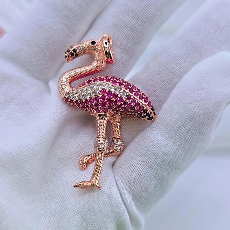 Unique Rose Gold Punk-Style Flamingo Pendant