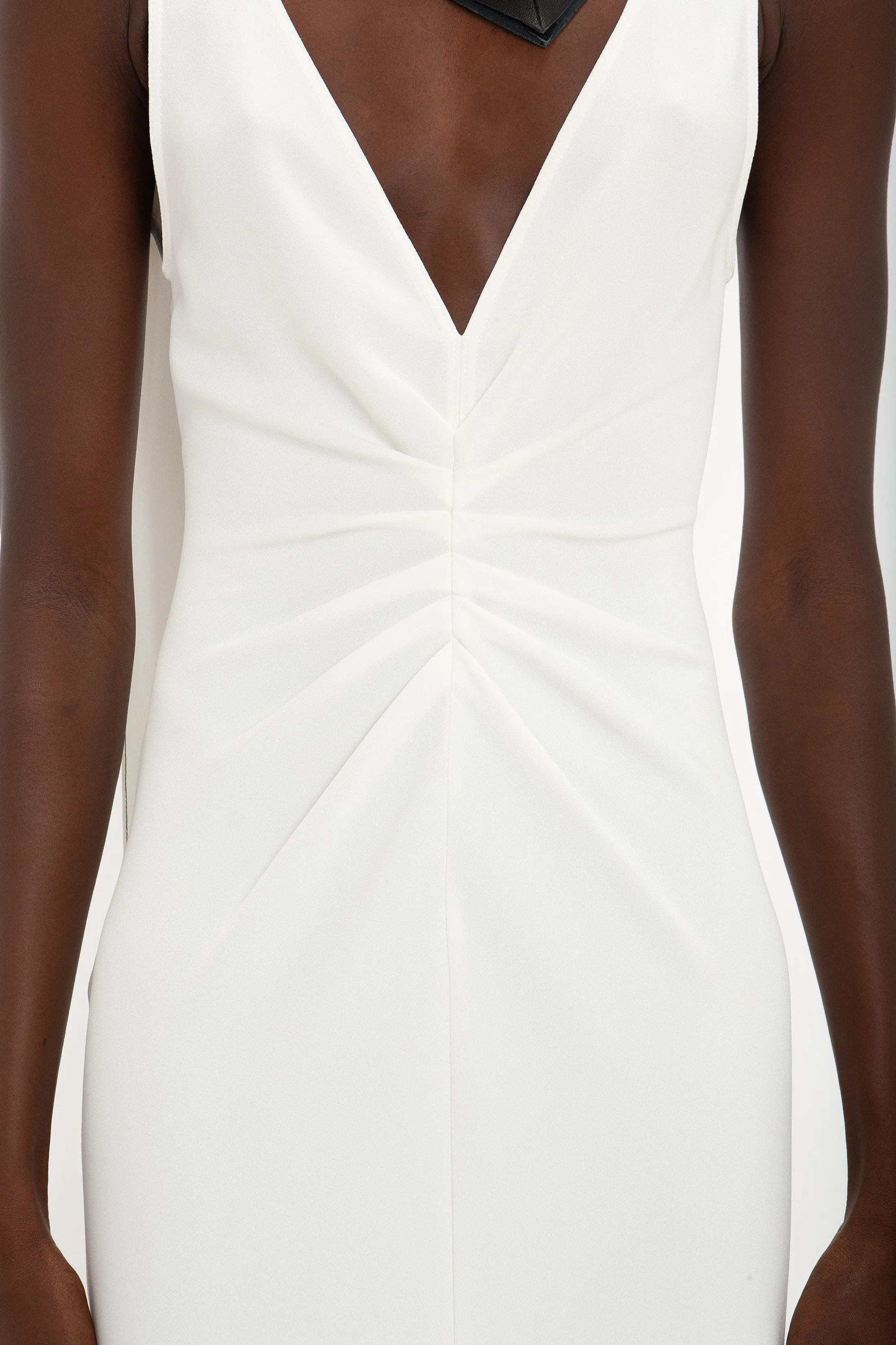 V-Neck Gathered Waist Floor-Length Gown In Ivory