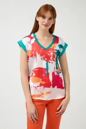 V neck Satin Front Blouse - Emerald