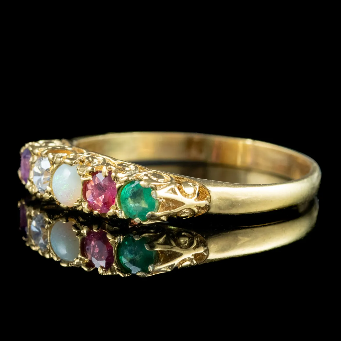 Victorian Style Acrostic Gemstone Ring Spells Adore