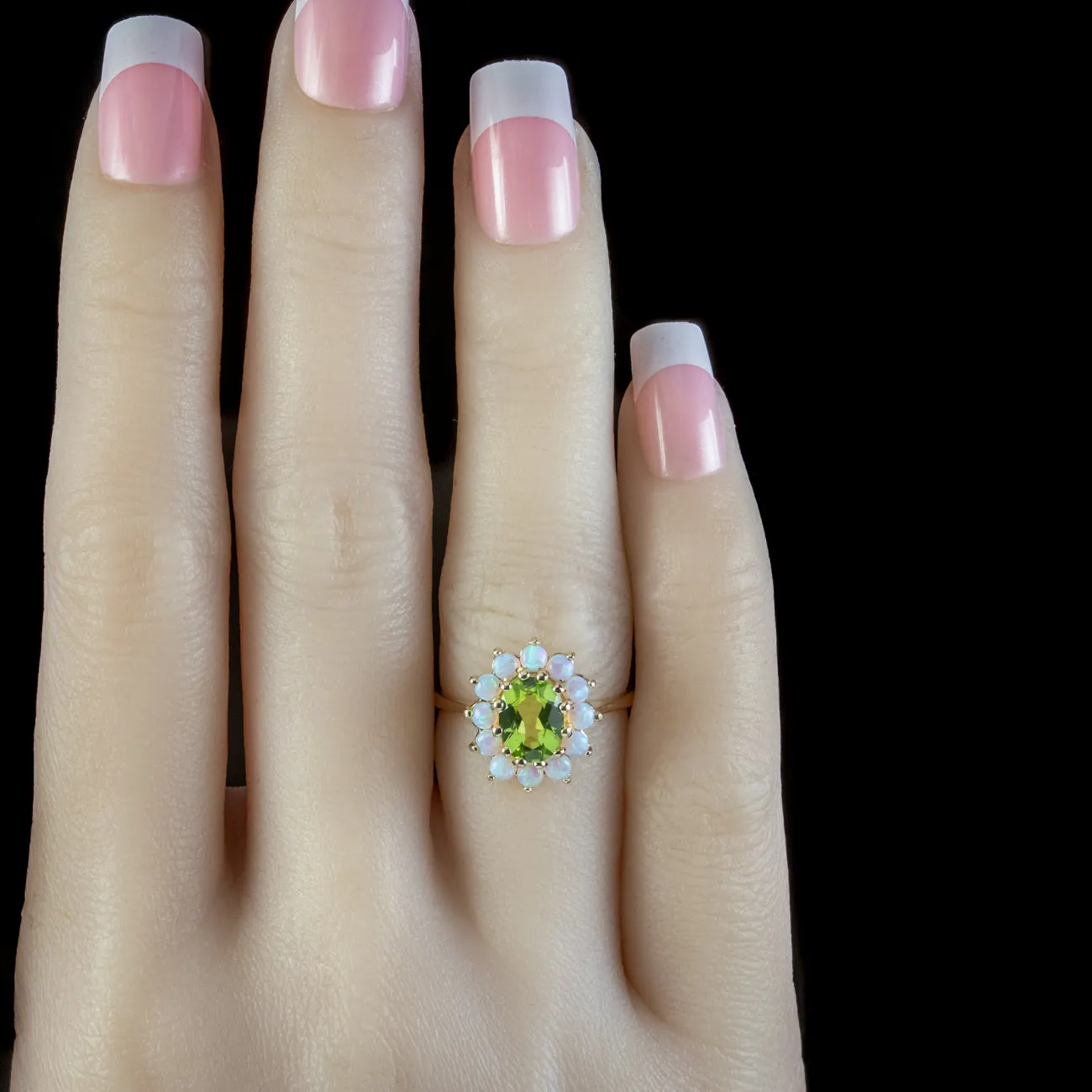 Victorian Style Opal Peridot Ring 9ct Gold 1.60ct Peridot