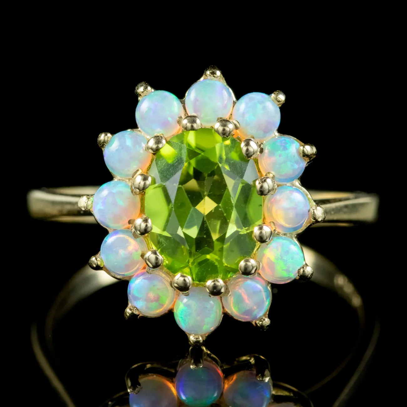 Victorian Style Opal Peridot Ring 9ct Gold 1.60ct Peridot