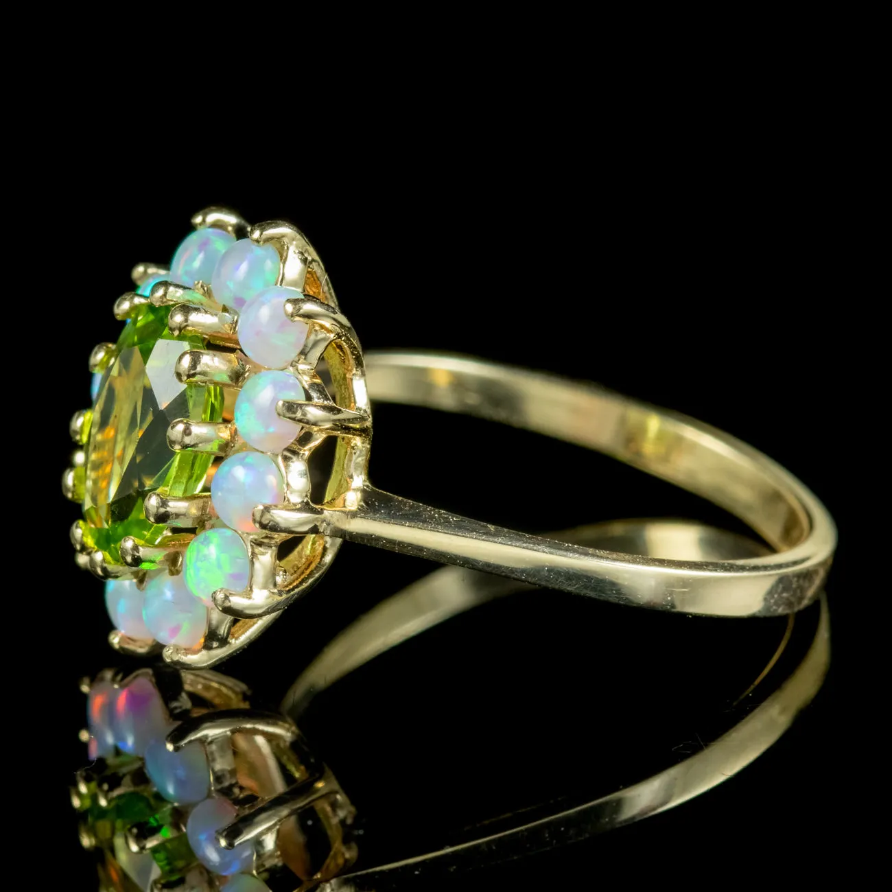 Victorian Style Opal Peridot Ring 9ct Gold 1.60ct Peridot