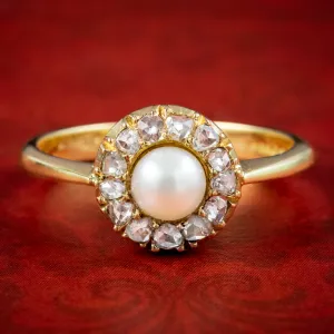 Victorian Style Pearl Diamond Cluster Ring