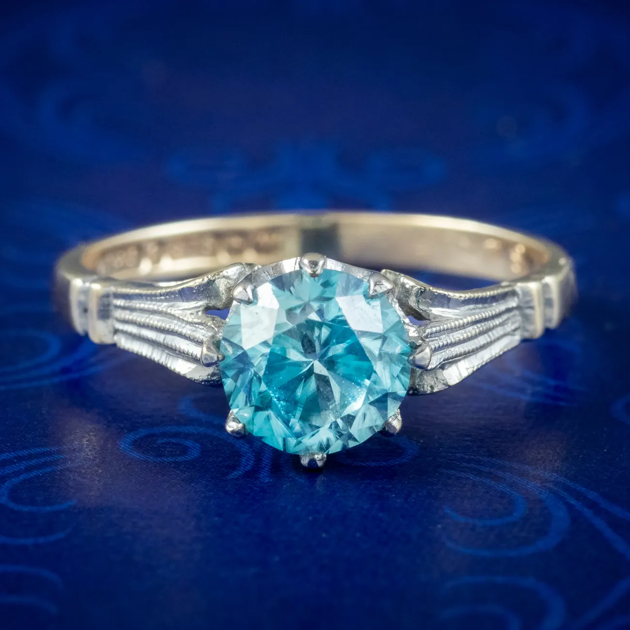 Vintage Blue Zircon Solitaire Ring 1.2ct Zircon Dated 1962