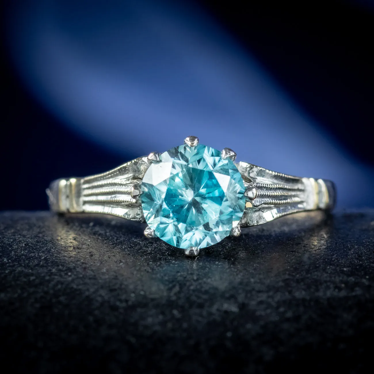 Vintage Blue Zircon Solitaire Ring 1.2ct Zircon Dated 1962