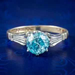 Vintage Blue Zircon Solitaire Ring 1.2ct Zircon Dated 1962
