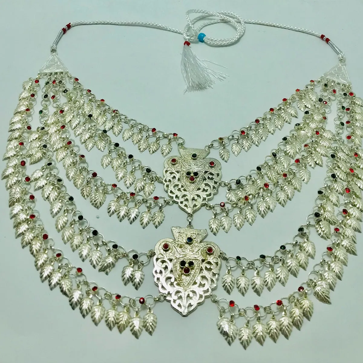 Vintage Multilayers Bib Necklace With Red and Green Jewels