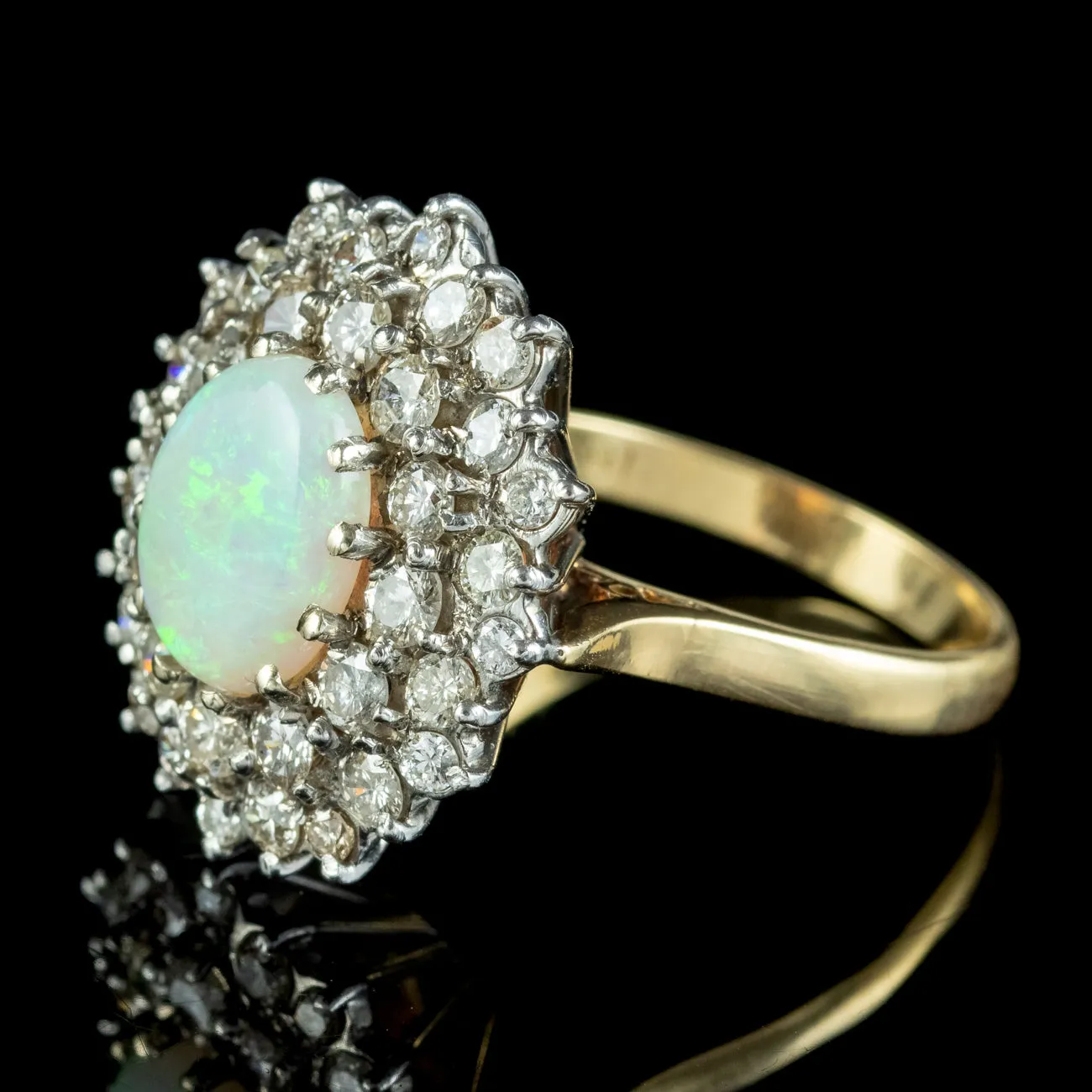Vintage Opal Diamond Cluster Cocktail Ring 2.8ct Opal 2.1ct Of Diamond