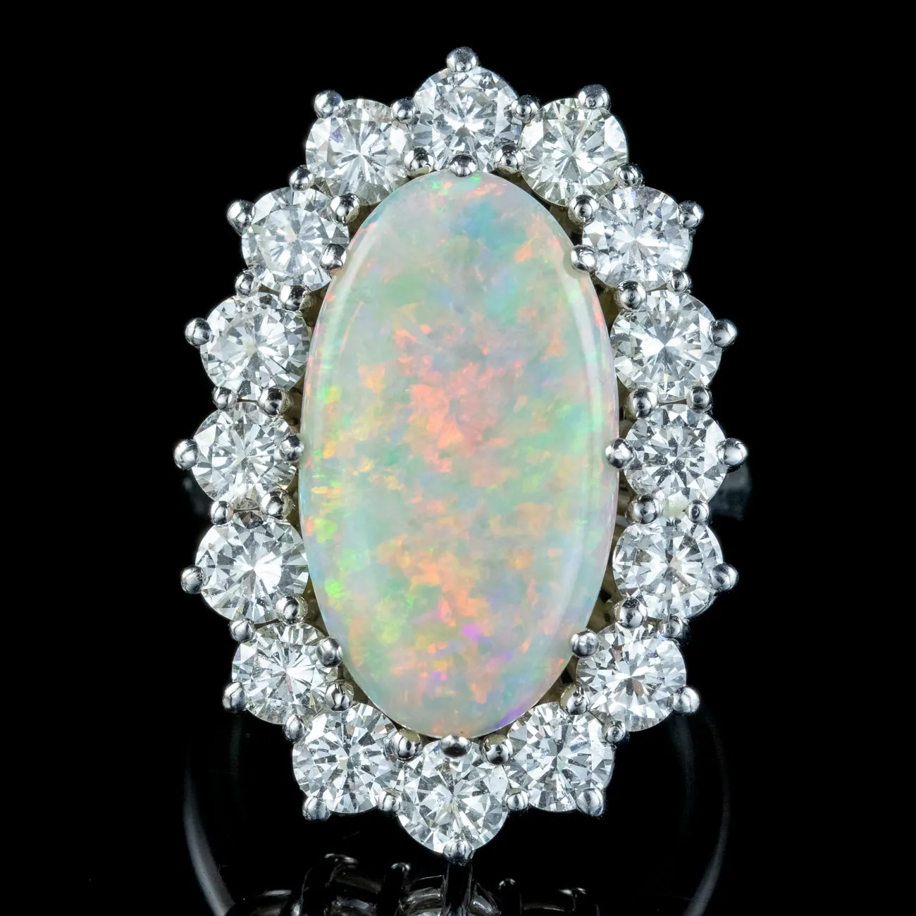 Vintage Opal Diamond Cocktail Ring 12ct Opal 4ct Diamond