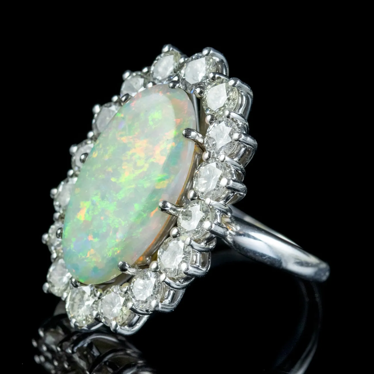Vintage Opal Diamond Cocktail Ring 12ct Opal 4ct Diamond