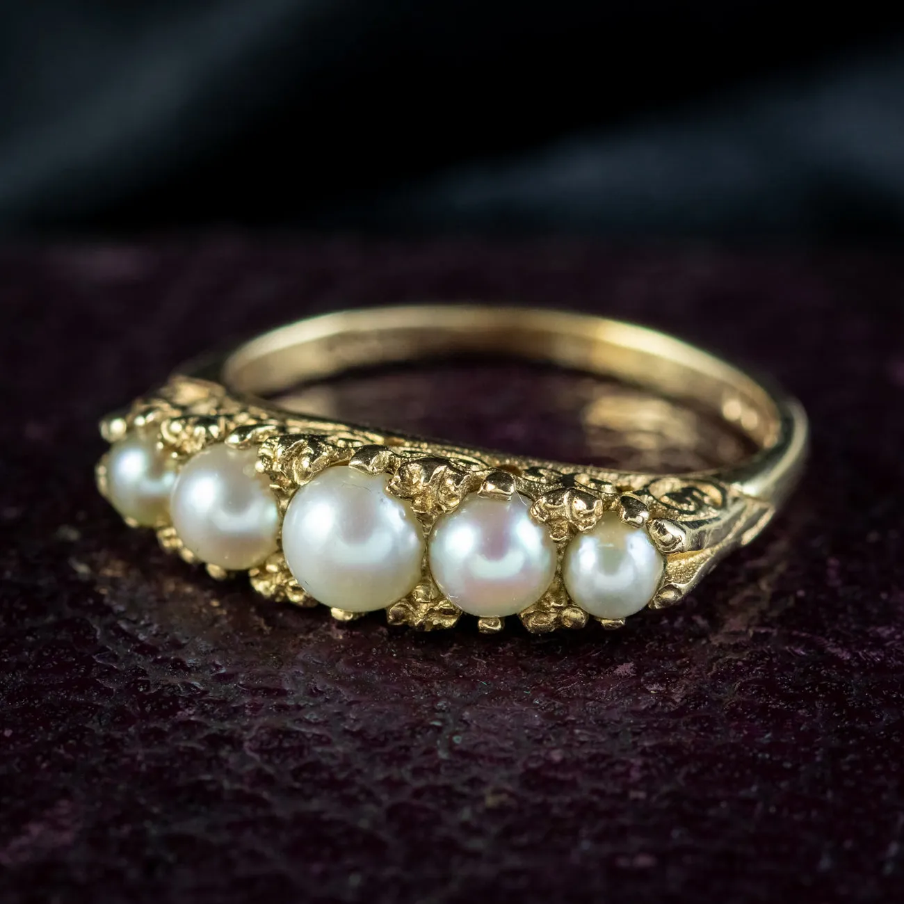 Vintage Pearl Carved Half Hoop Ring Dated 1967