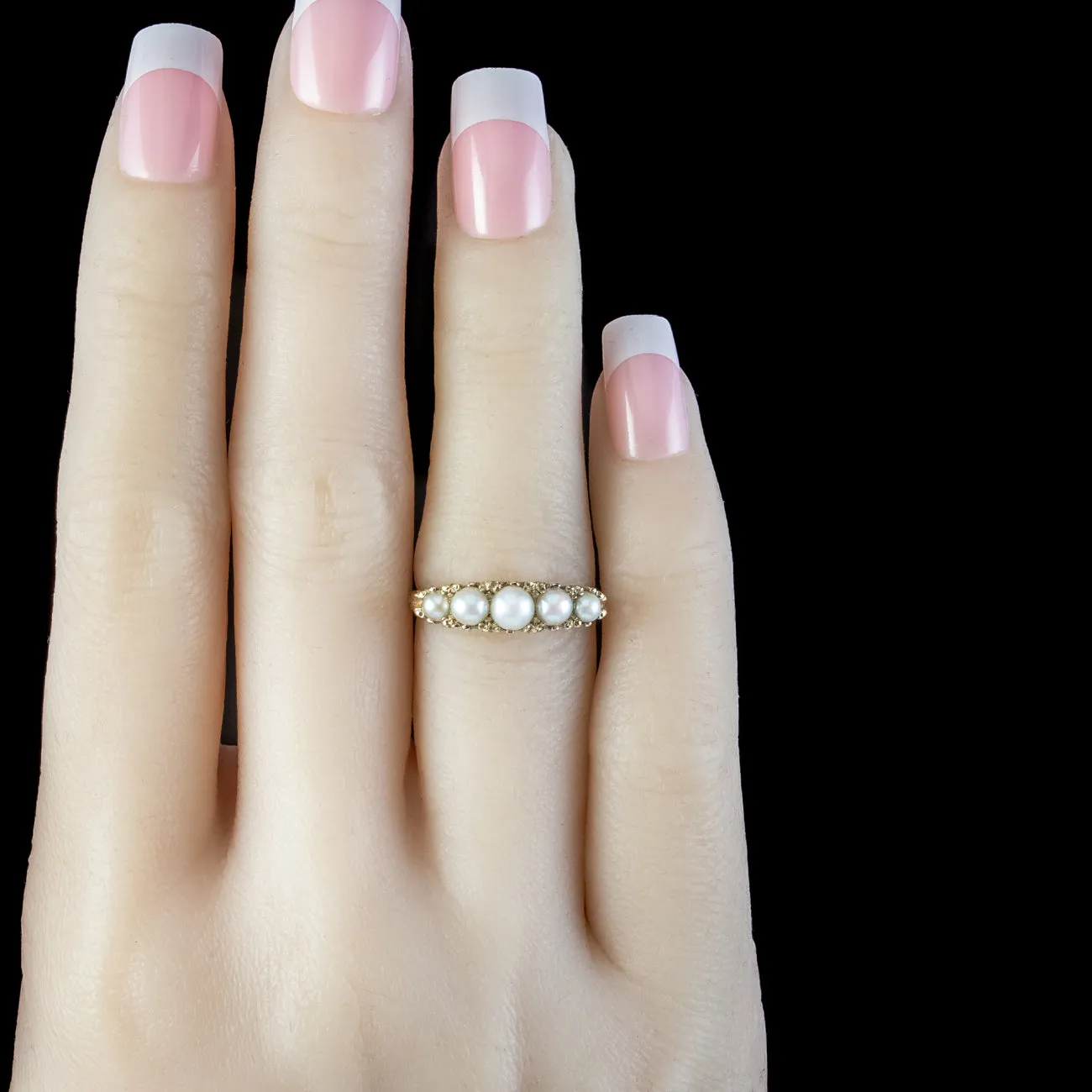 Vintage Pearl Carved Half Hoop Ring Dated 1967