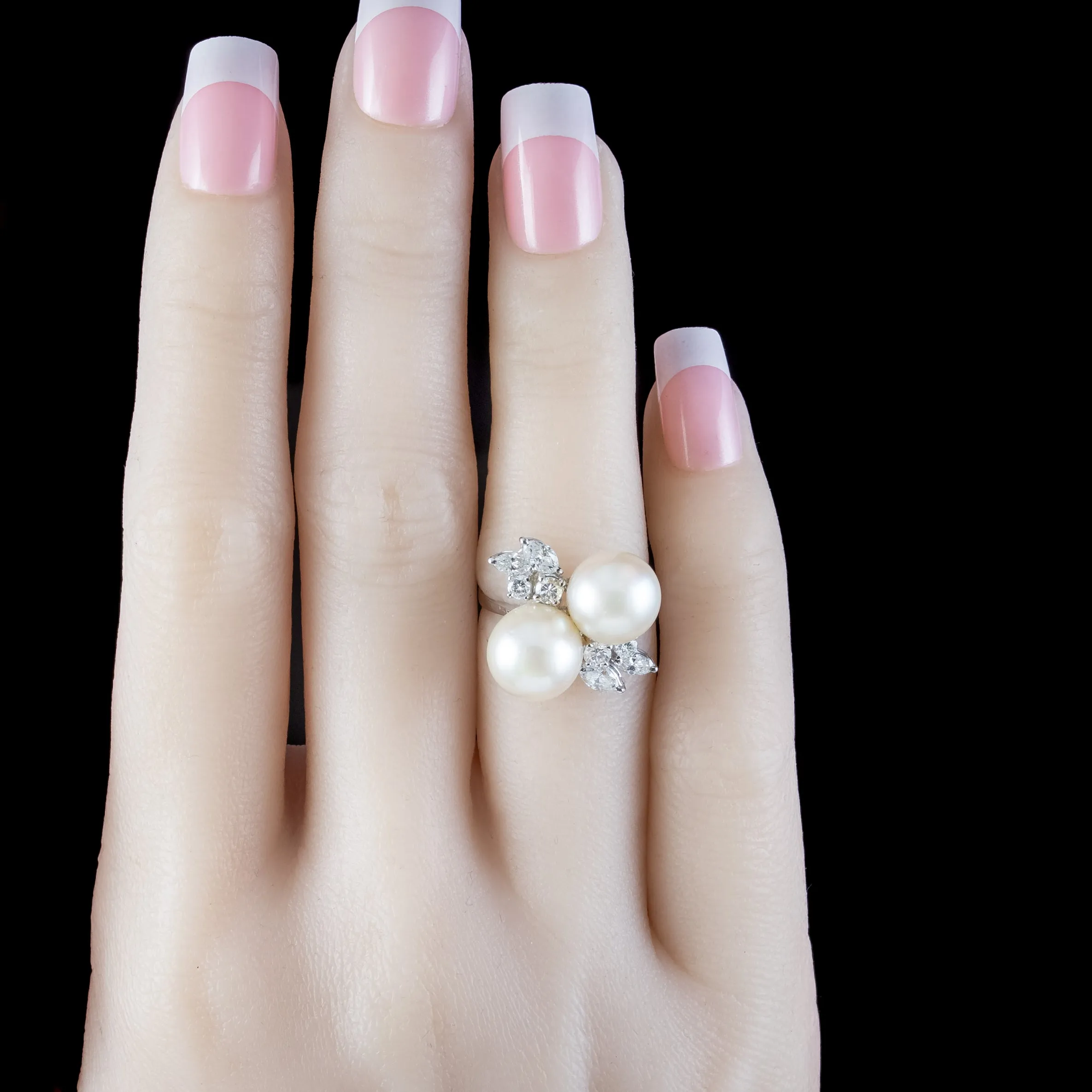 Vintage Pearl Diamond Toi Et Moi Twist Ring 1ct Of Diamond
