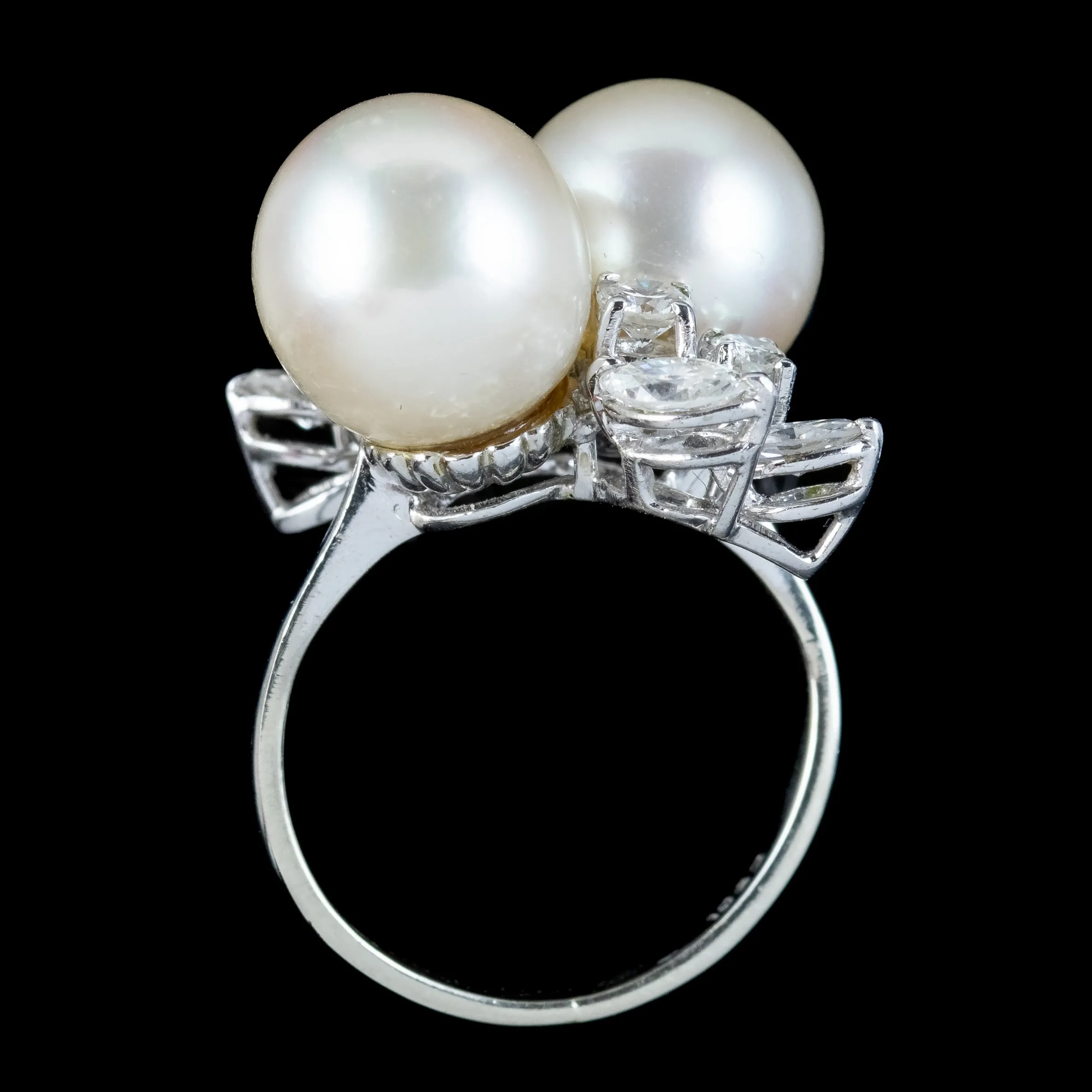 Vintage Pearl Diamond Toi Et Moi Twist Ring 1ct Of Diamond