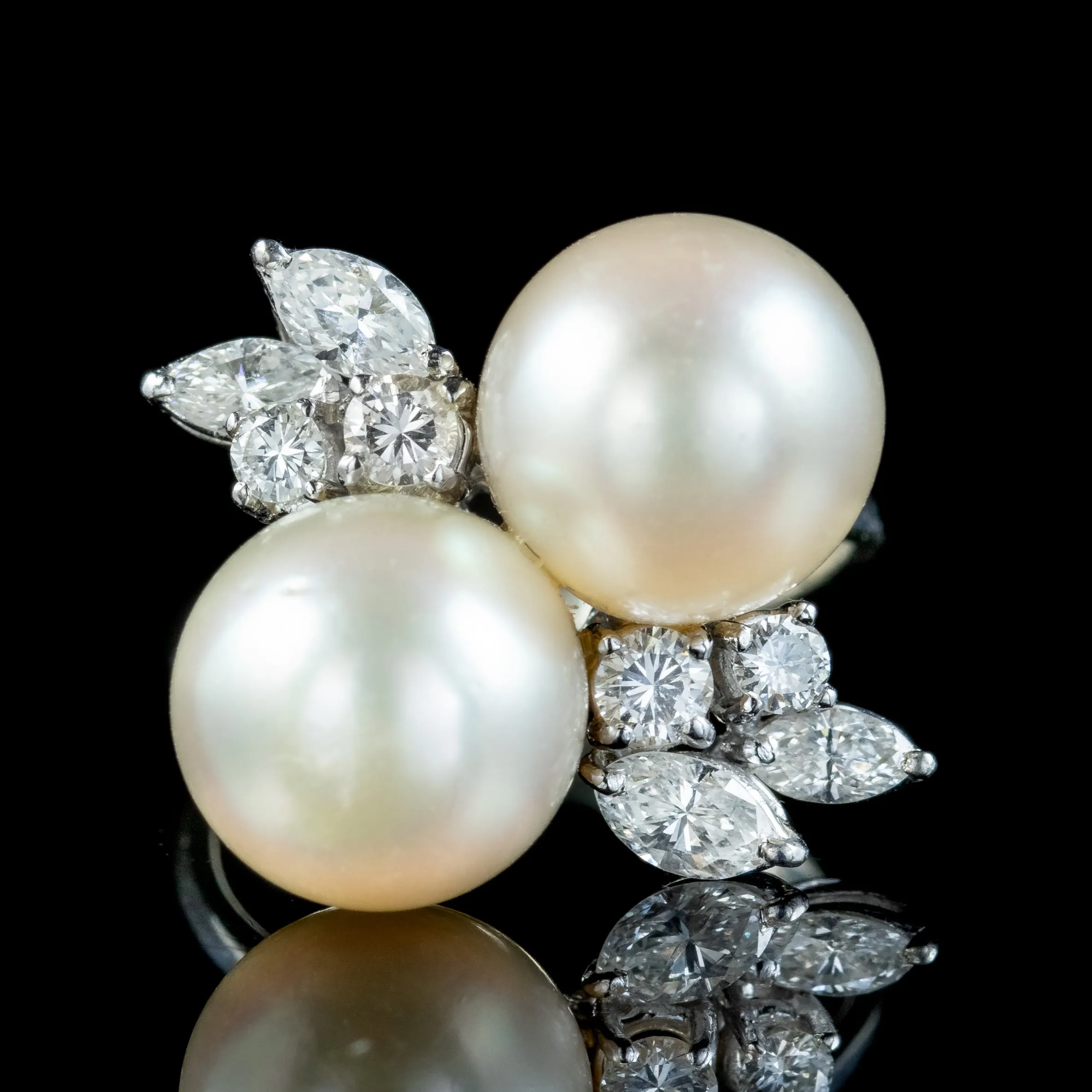 Vintage Pearl Diamond Toi Et Moi Twist Ring 1ct Of Diamond