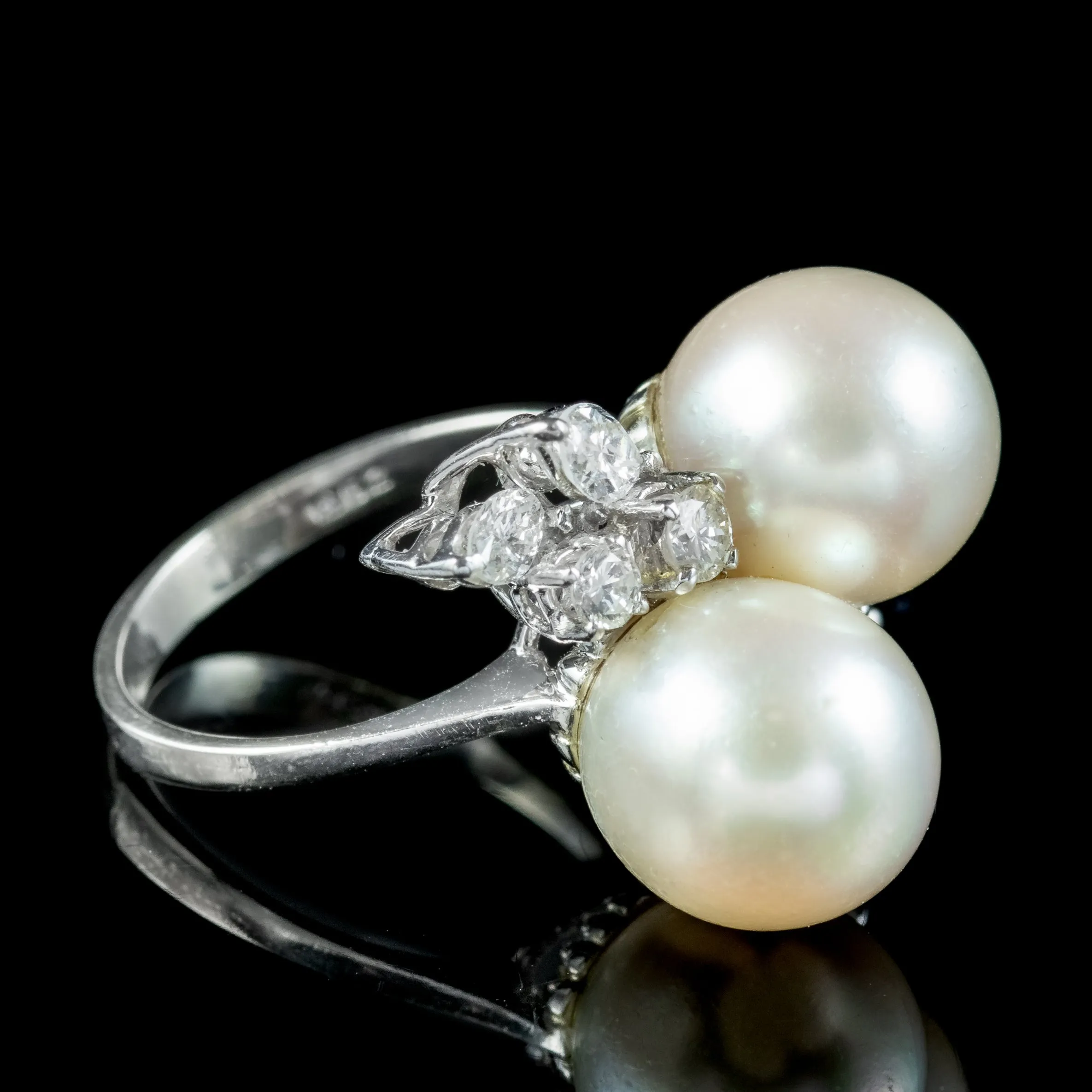 Vintage Pearl Diamond Toi Et Moi Twist Ring 1ct Of Diamond