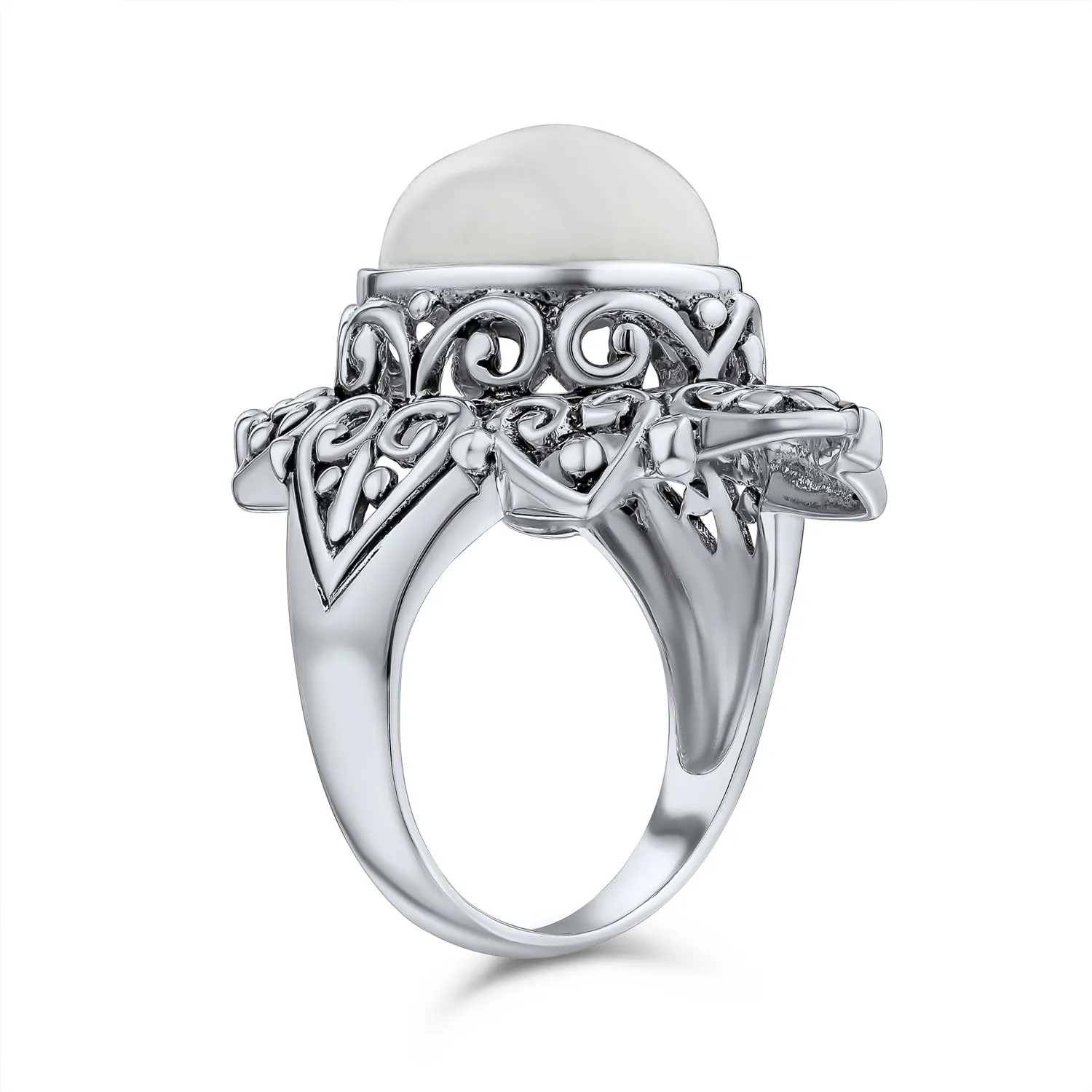 Western Jewelry Boho Silver Ring with Large Gemstone and Moonstone Cabochon