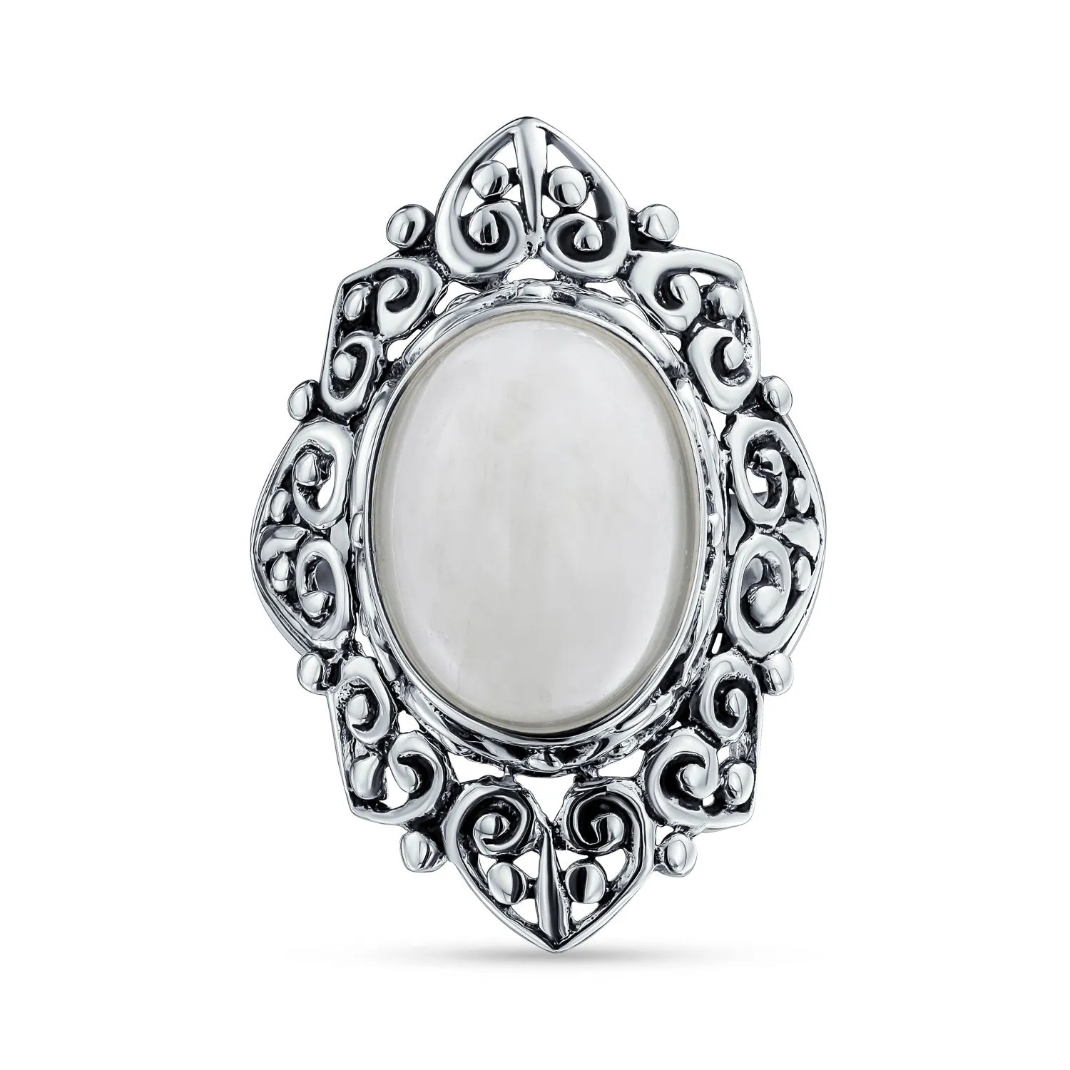 Western Jewelry Boho Silver Ring with Large Gemstone and Moonstone Cabochon