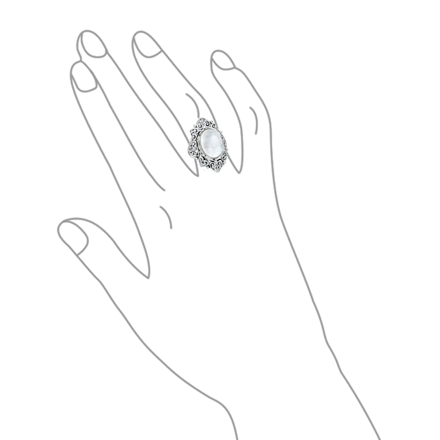 Western Jewelry Boho Silver Ring with Large Gemstone and Moonstone Cabochon