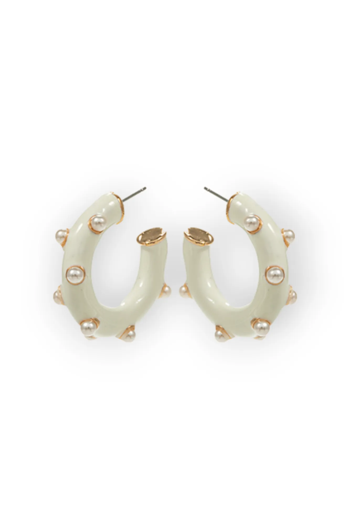 White Dotted Pearl Hoop Earrings