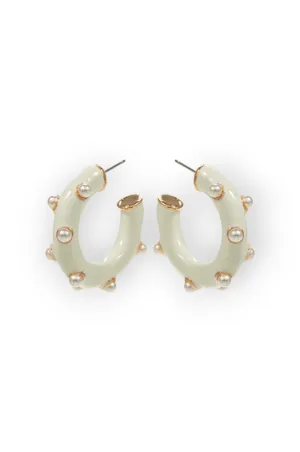 White Dotted Pearl Hoop Earrings
