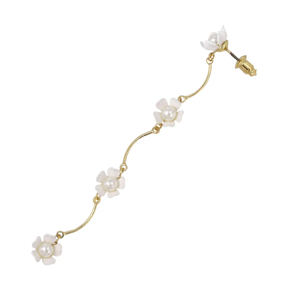 White Flower Wavy Linear Earrings