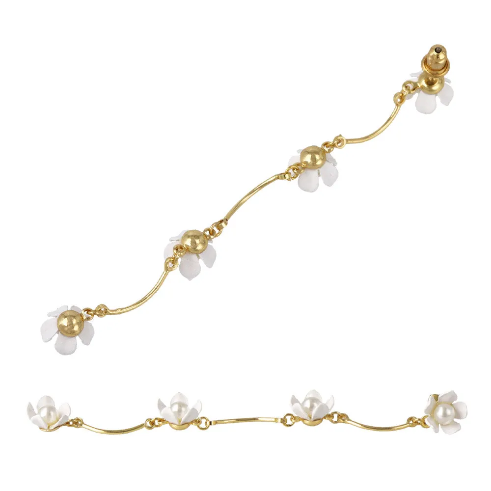 White Flower Wavy Linear Earrings