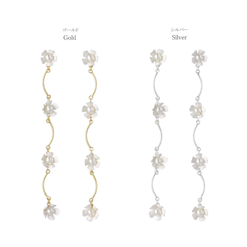 White Flower Wavy Linear Earrings