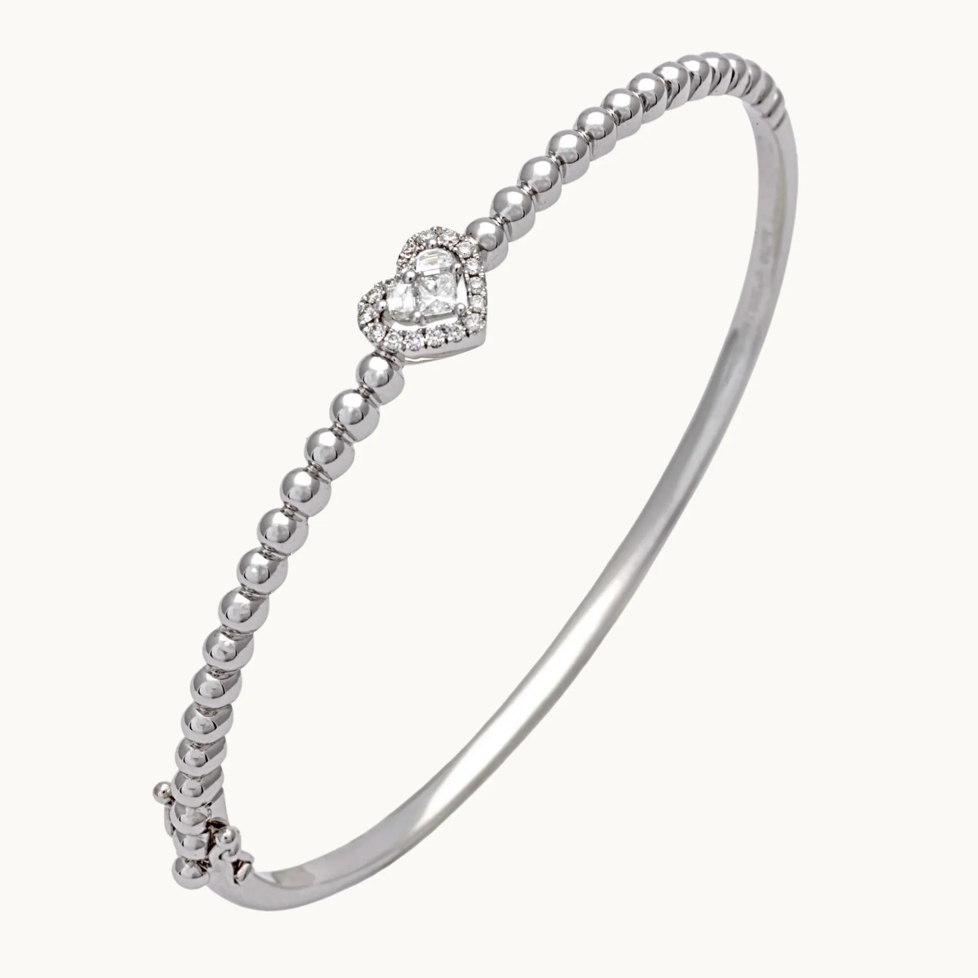 White Gold Lady Heart Bangle