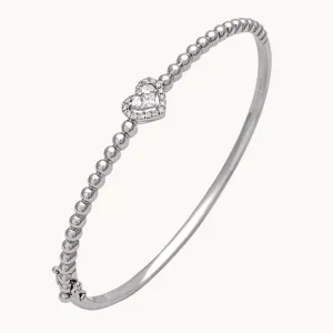 White Gold Lady Heart Bangle